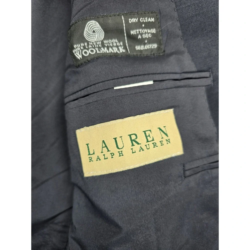 LRL Ralph Lauren Navy Blue Blazer Mens‎ 46R 100% Wool Gold Button Sport Coat